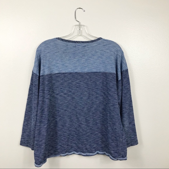Madewell Striped Blue Indigo Ink Tee Rolled Hem L - Picture 8 of 8